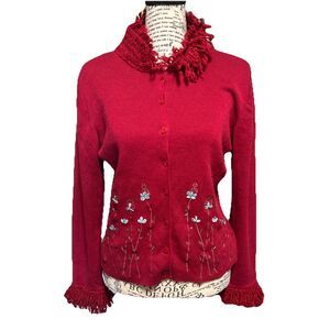 Telluride Clothing Co Red Mock Neck Fairy Cardigan Hipster Y2K  Cottagecore